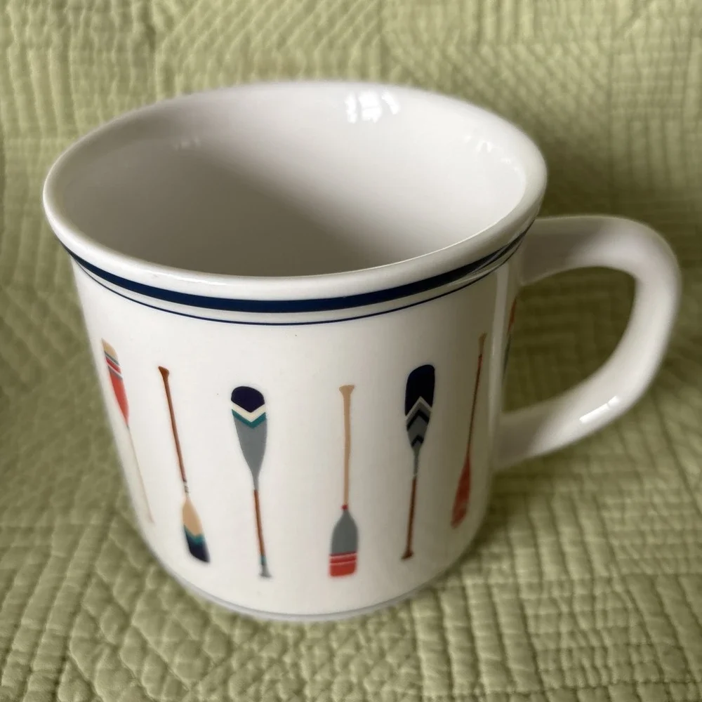 Pottery Barn Nautical Oars Rowing Coffee Mug Canoe Paddle Coastal Cabin Cup